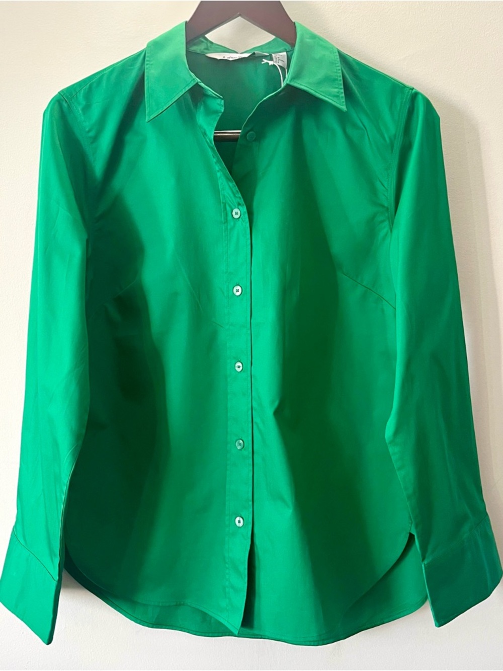 NWT & Other Stories Green Cotton Button Up Shirt Blouse Size 8